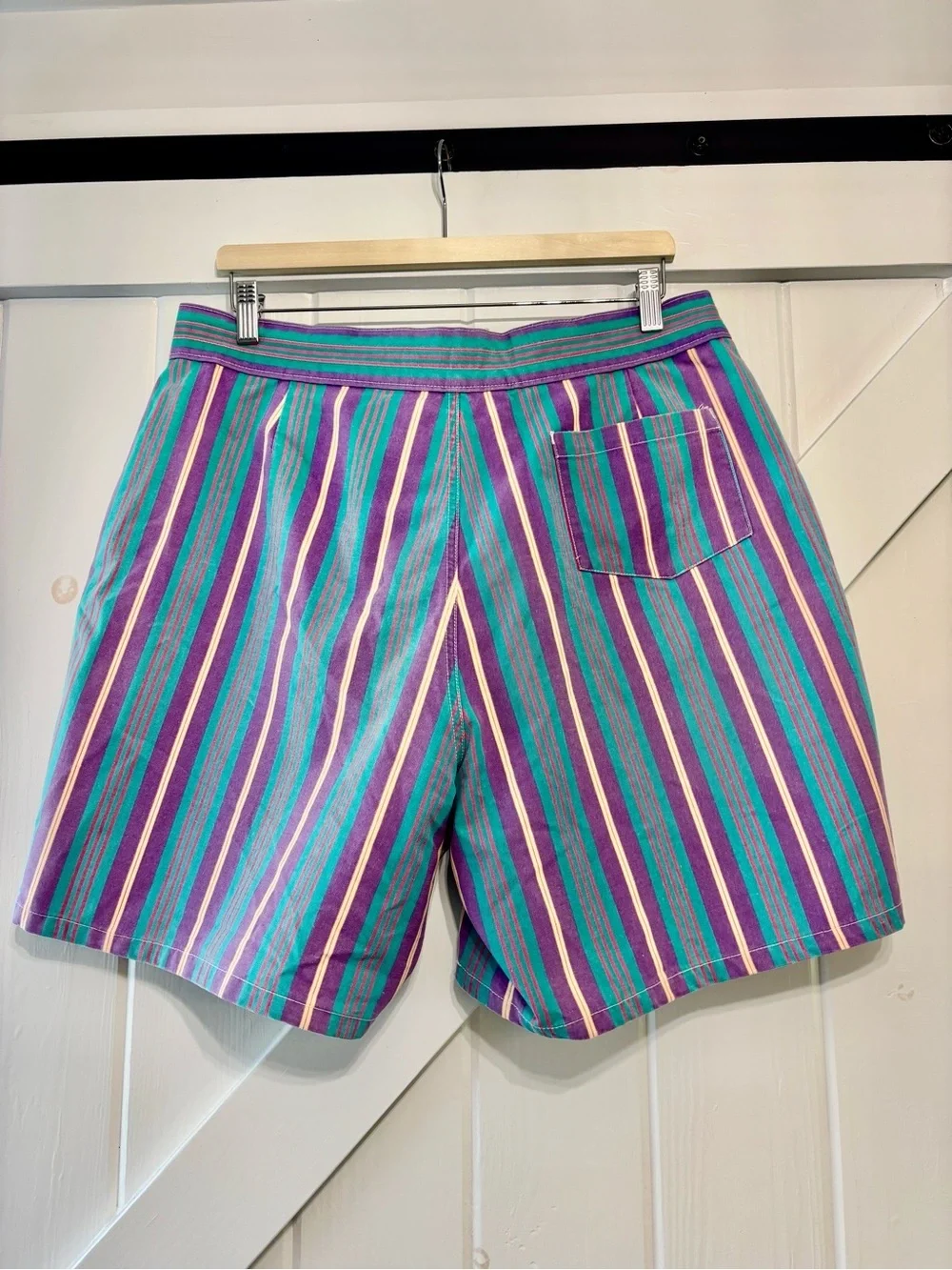 Vintage J Crew Sailing Shorts Purple Green Stripe Lace Up Canvas 36